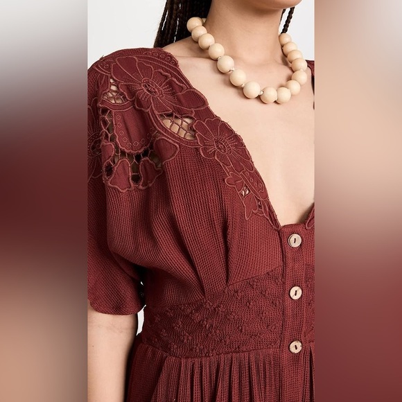 New! Free People x Revolve Colette Embroidered Eyelet Maxi Dress Cinnamon🥀 Small - Picture 7 of 16